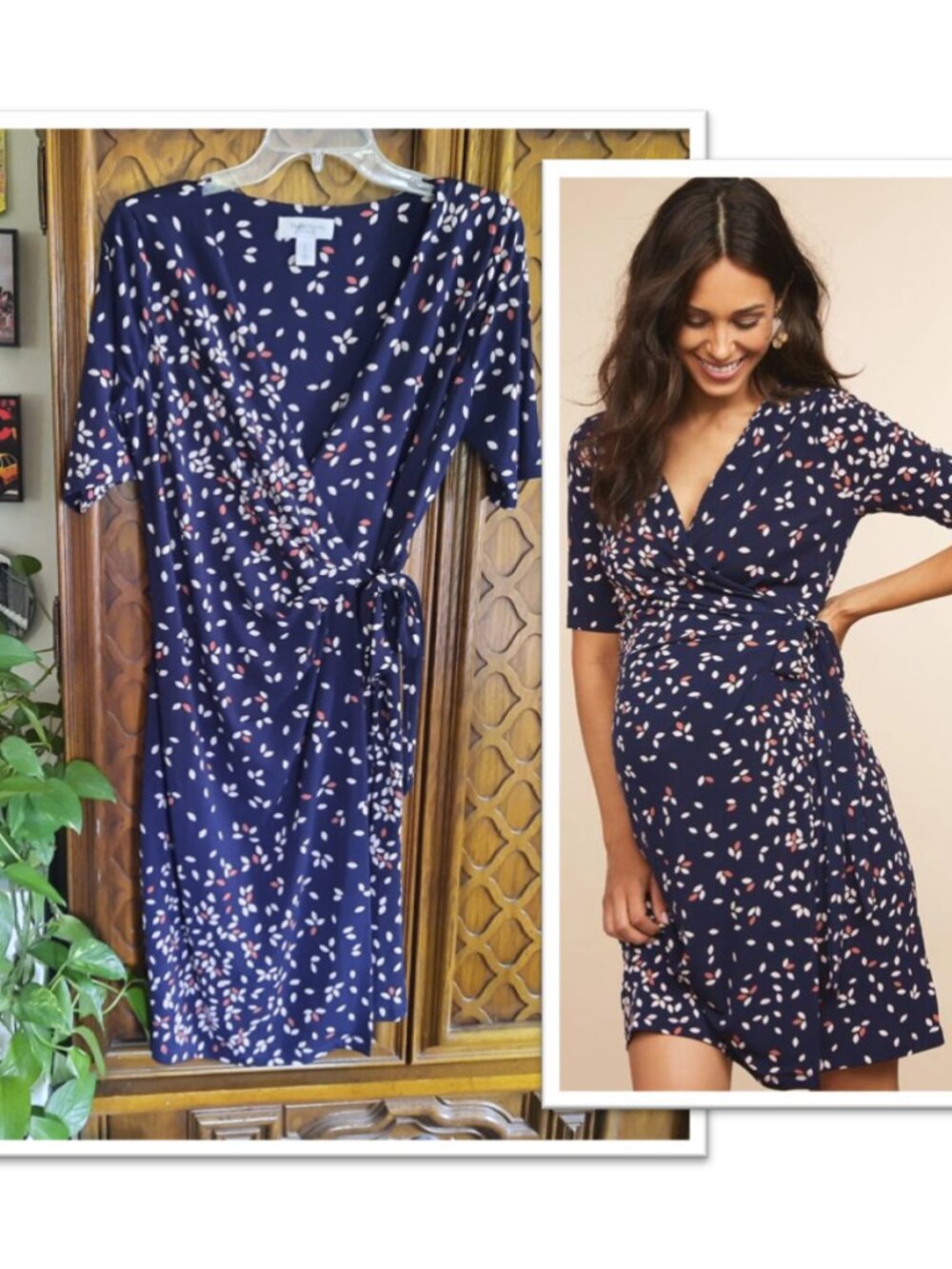 MOTHERHOOD MATERNITY Floral Tie- Waist Surplice Maternity Dress - Navy, Size S